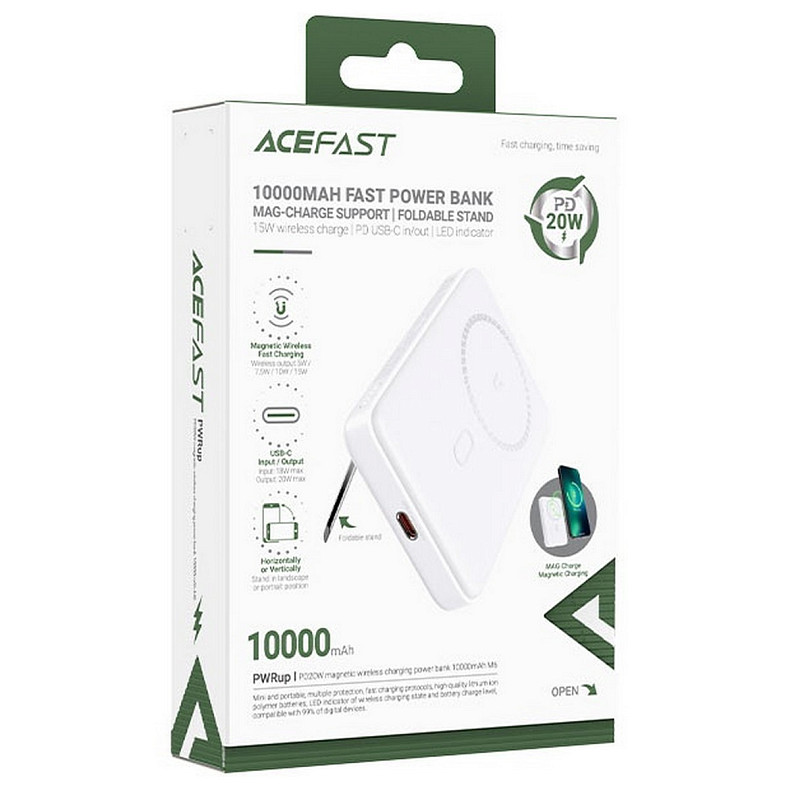 УМБ Acefast Magnetic Wireless 10000mAh 20W PD, QC 3.0, QI 20W M6 White