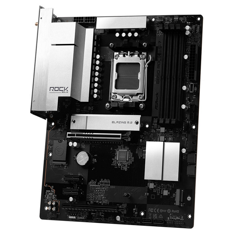 Материнська плата ASRock B850 ROCK WIFI 7 (AM5/B850, 4*DDR5, 2xPCIex16, HDMI, 4xSATAIII,2xM.2, 2.5GLan, ATX)