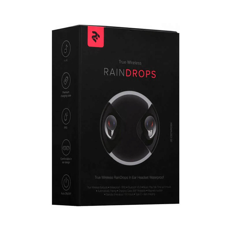 Bluetooth-гарнитура 2E RainDrops True Waterproof Black (2E-EBTWRDBK)