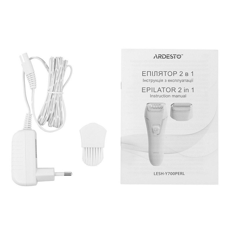 Епілятор Ardesto 2в1 Pearl Cream LESH-Y700PERL, пінцетний, акумул., пінцет.-18, сух., насадок-2, беж