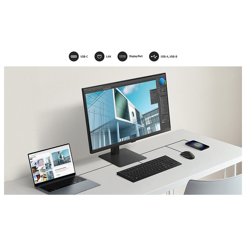 Монітор Samsung 27" S60UD HDMI, DP, USB, USB-C, MM, IPS, 2560x1440, 100Hz, 1ms