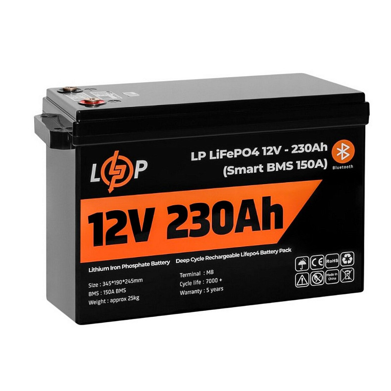 Акумуляторна батарея LogicPower 12V 230 AH (2944Wh) Smart BT для ДБЖ (BMS 150A/75А) LiFePO4