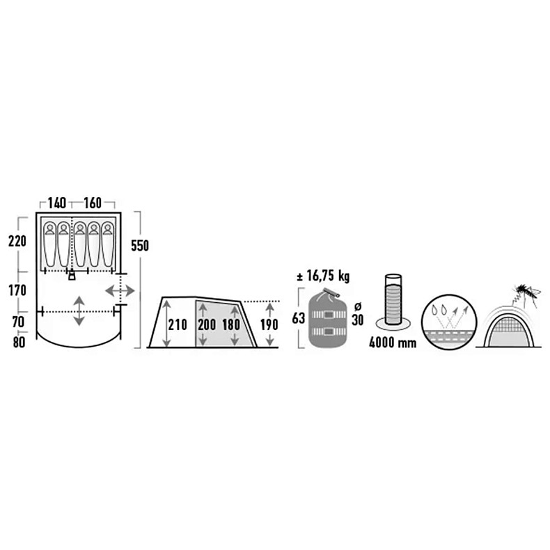 Намет п'ятимісний High Peak Garda 5.0 Light Grey/Dark Grey/Green (11823)