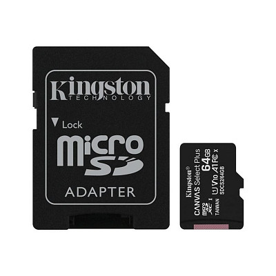 Карта памяти Kingston 2x64GB MicroSDXC UHS-I Class 10 Canvas Select Plus R100MB/s + SD-адаптер (SDCS2/64GB-2P1A)