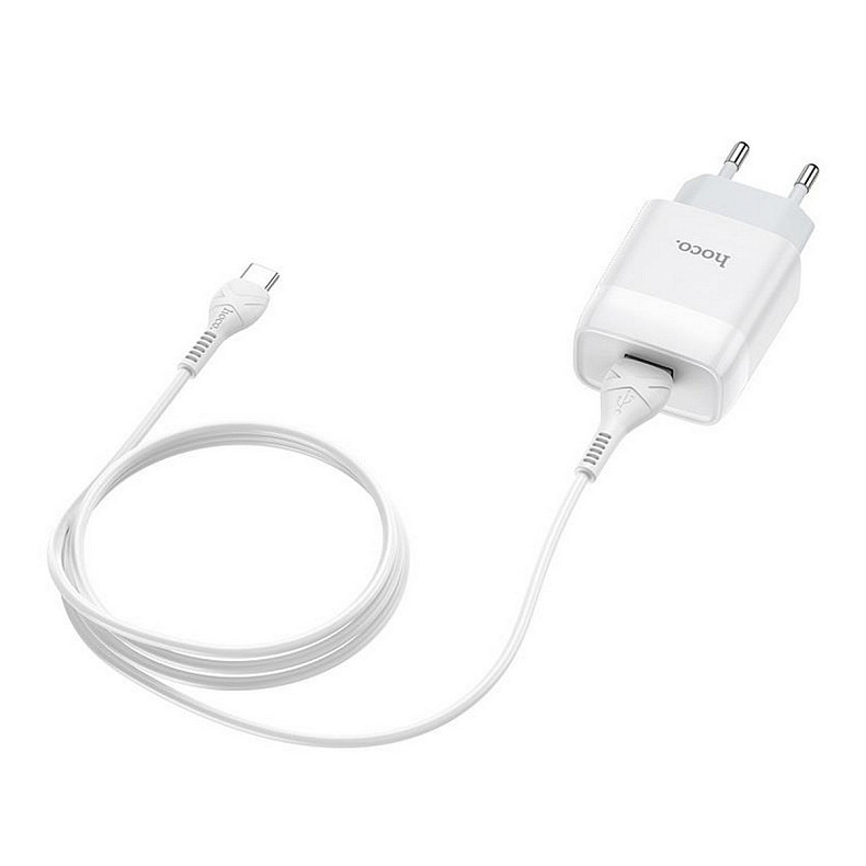 Зарядное устройство Hoco C72A Glorious (1USB, 2.1А) White (6931474713018) + кабель Type-C