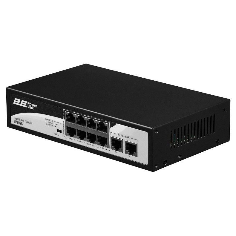 Коммутатор 2E PowerLink SP802G 10xGE (8xPoE, 2xUplink), 120Вт, Неуправляемый