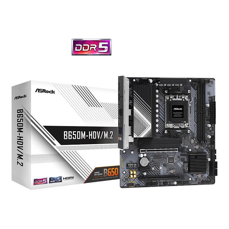 Материнская плата ASRock B650M-HDV/M.2 sAM5 B650M 2xDDR5 M2.0 HDMI DP mATX