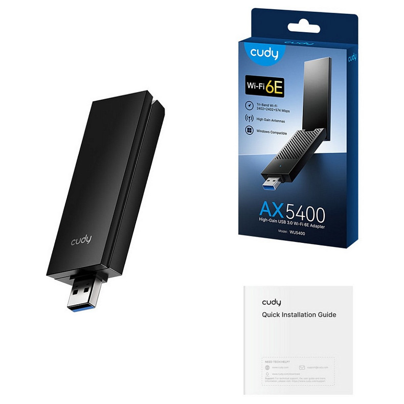 WiFi адаптер Cudy WU5400, AX5400 Tri-Band Wi-Fi 6/6E USB 3.0 Adapter, 802.11ax/ac/a/b/g/n, 2402Mbp