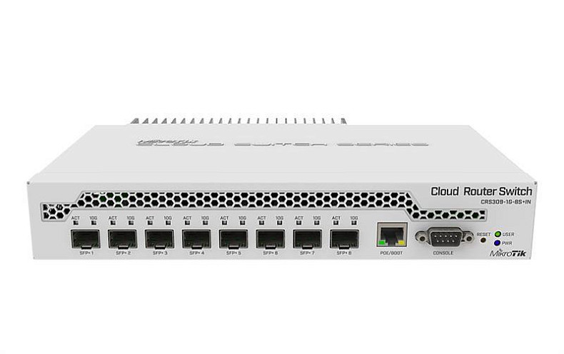 Комутатор MikroTik CRS309-1G-8S+IN (8xSFP+, 1хGE PoE In managment, RS232, L3)