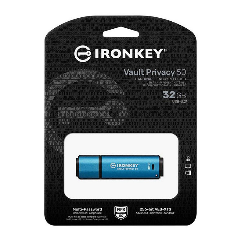 Флеш-накопичувач USB3.2 32GB Kingston IronKey Vault Privacy 50 Type-A Blue (IKVP50/32GB)
