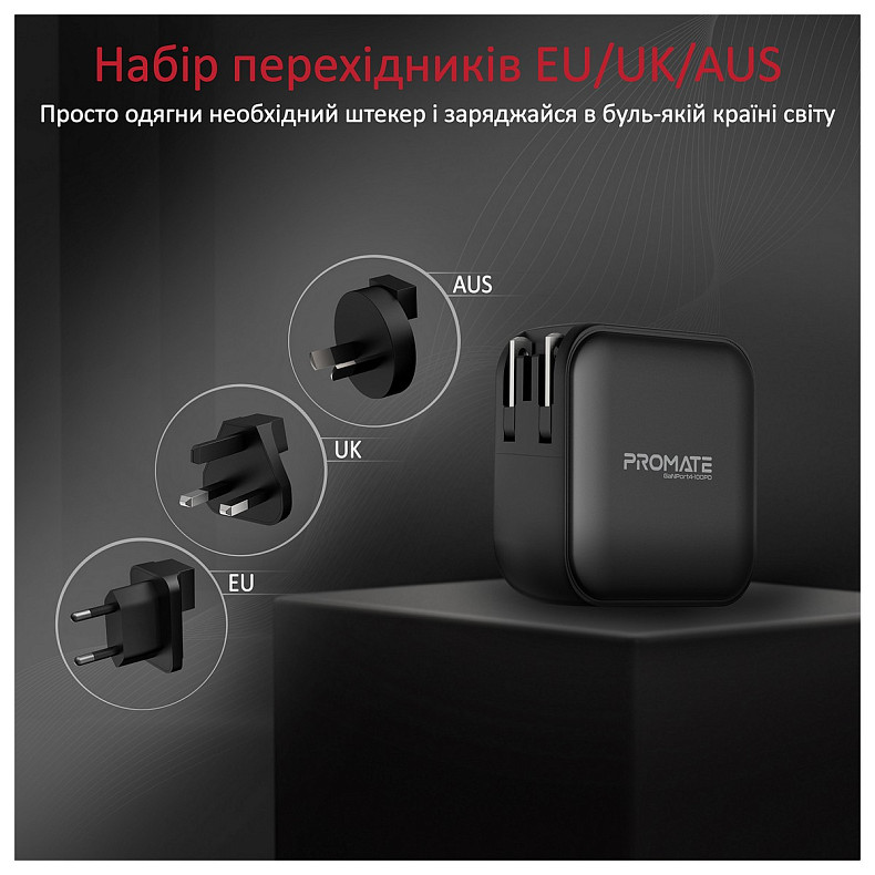 Зарядное устройство Promate GaNPort4-100PD 100W Black (ganport4-100pd.black)