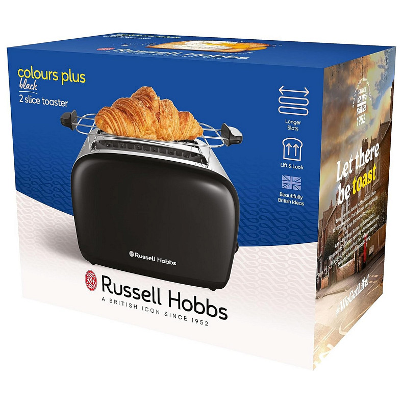 Тостер Russell Hobbs Colours Plus, 1600Вт, нержав., подогрев,разморозка, черный