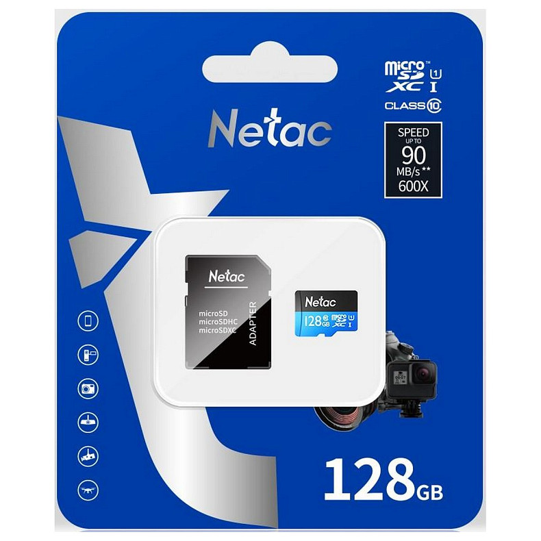 Карта пам'яті Netac microSD 128GB C10 UHS-I R80MB/s + SD