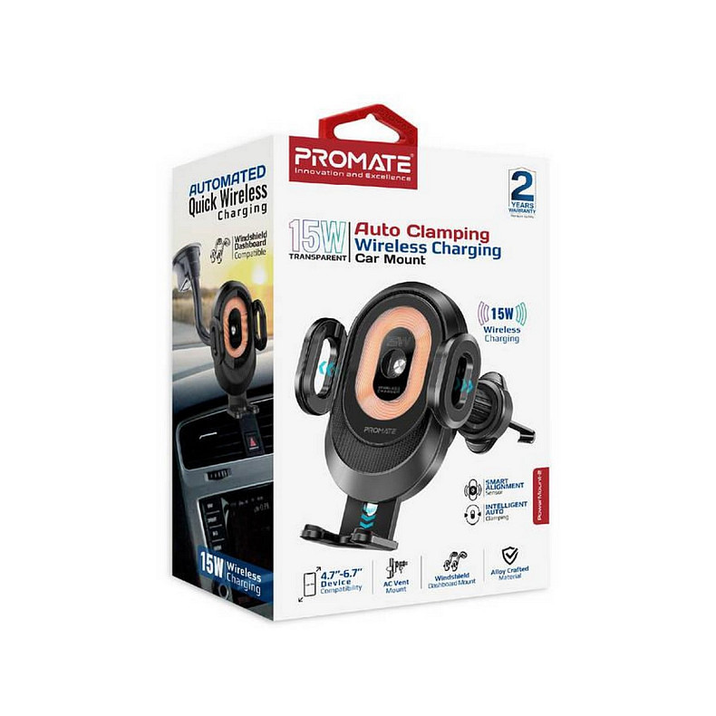 Автомобільний зарядний пристрій із тримачем Promate PowerMount-2 Black