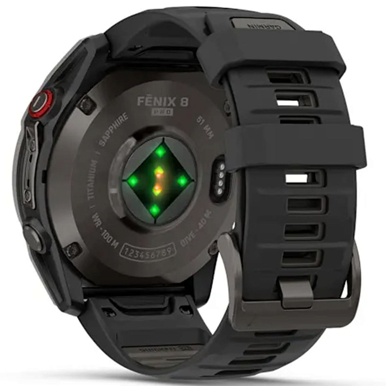 Спортивний годинник GARMIN Fenix ??8 Pro 51 mm AMOLED Sapphire Carbon Gray DLC Titanium with Black/Pebble Gray Silicone Band (010-03199-00)