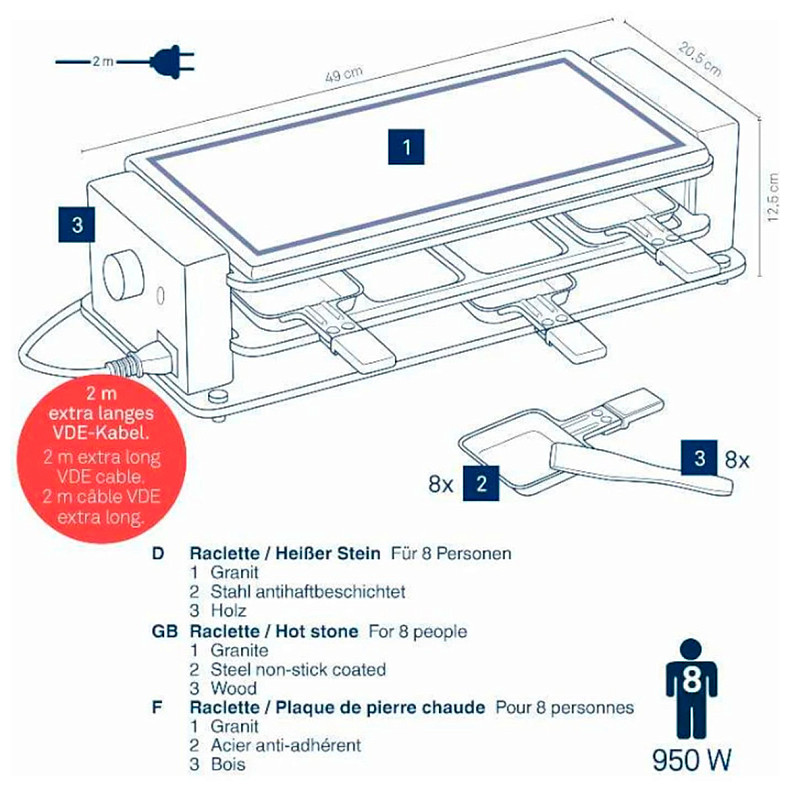 Раклетница-гриль KELA Bedretto, 49х20, 5х12, 5 см, 8 порций (16626)