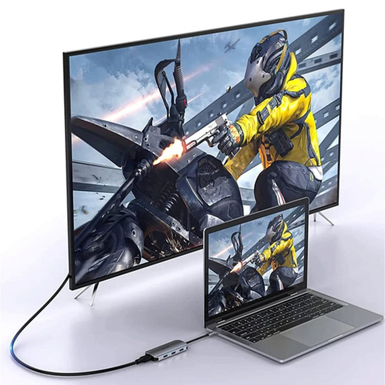 USB-хаб Vention USB-C Docking Station HDMI/USB 3.0x3/SD/TF/PD Gray 0.15m Aluminum Alloy