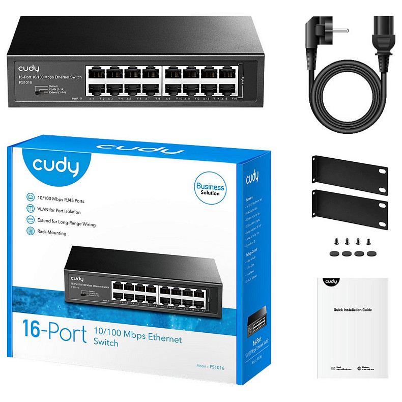 Коммутатор Cudy FS1016, 16 портовый 10/100M, металлический корпус