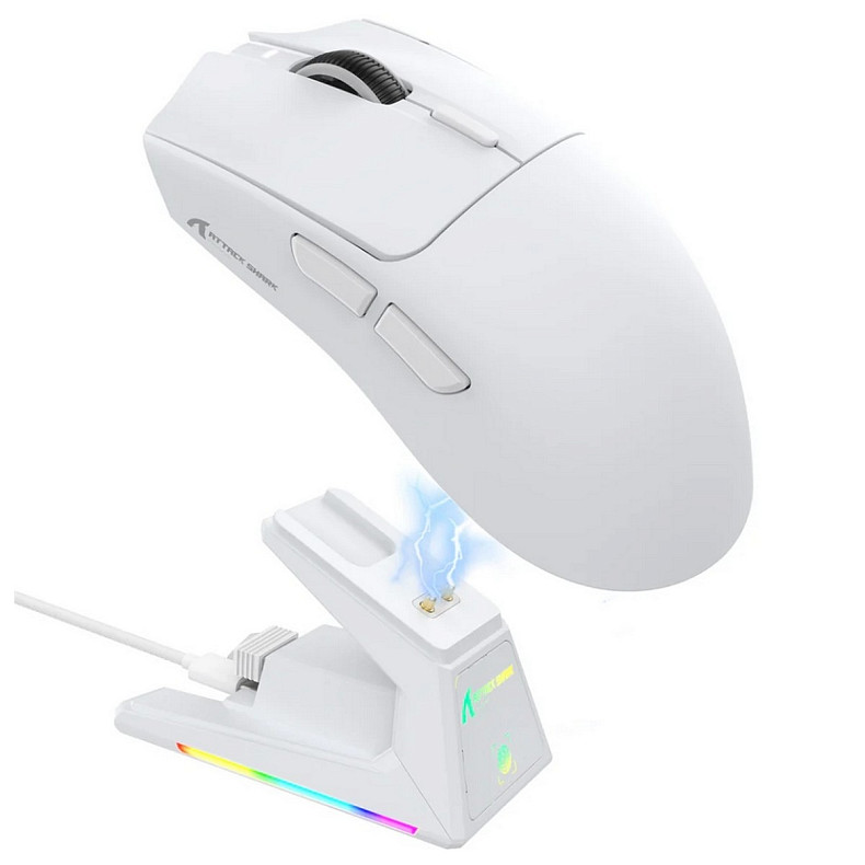 Мишка Attack Shark X1, Wireless/Bluetooth, 40000dpi. (PAW3395PRO), 6кн., White