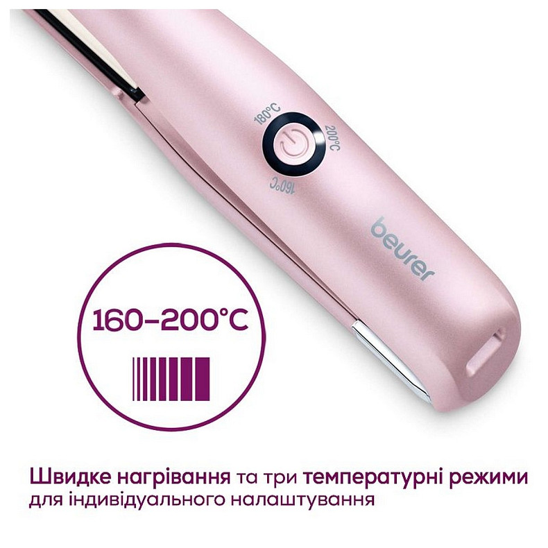 Выпрямитель Beurer, беспроводной, mini-USB, 25Вт, темп.режимов-3, >200С, работает 20 мин., керамика