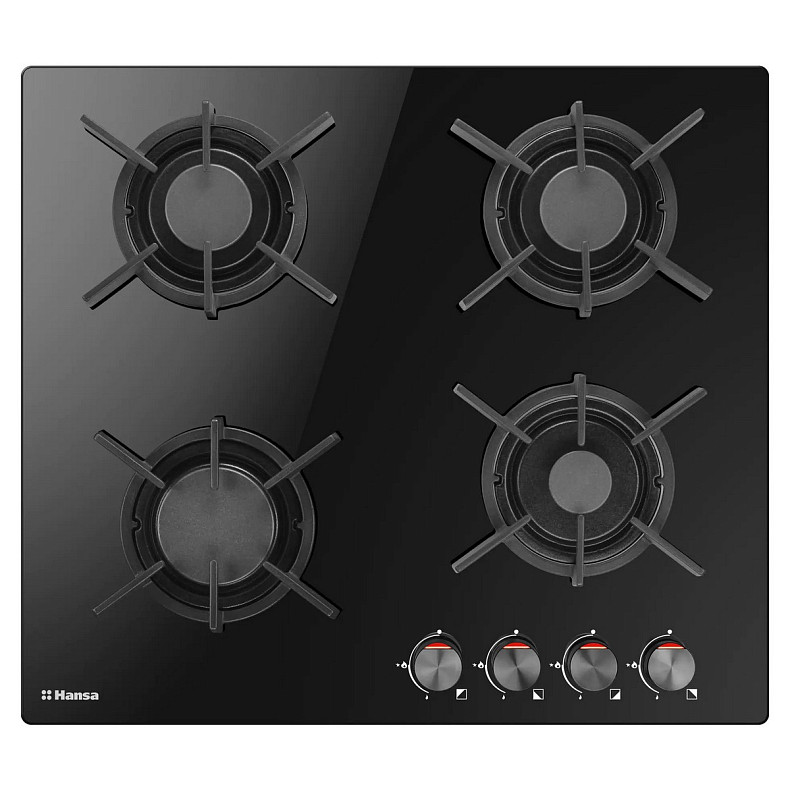 Варильна поверхня Hansa газова на склі, 60см, чавун, чорний