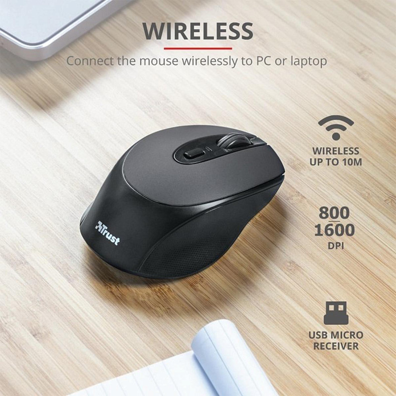 Миша Trust Zaya Wrl Rchrgable Mouse Blk 1600 dpi