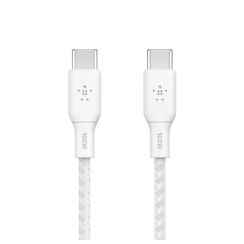 Кабель Belkin USB-С > USB-С, 2м, 100Вт, плетеный, белый