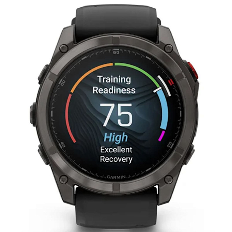 Спортивний годинник GARMIN Fenix ??8 Pro 51 mm AMOLED Sapphire Carbon Gray DLC Titanium with Black/Pebble Gray Silicone Band (010-03199-00)