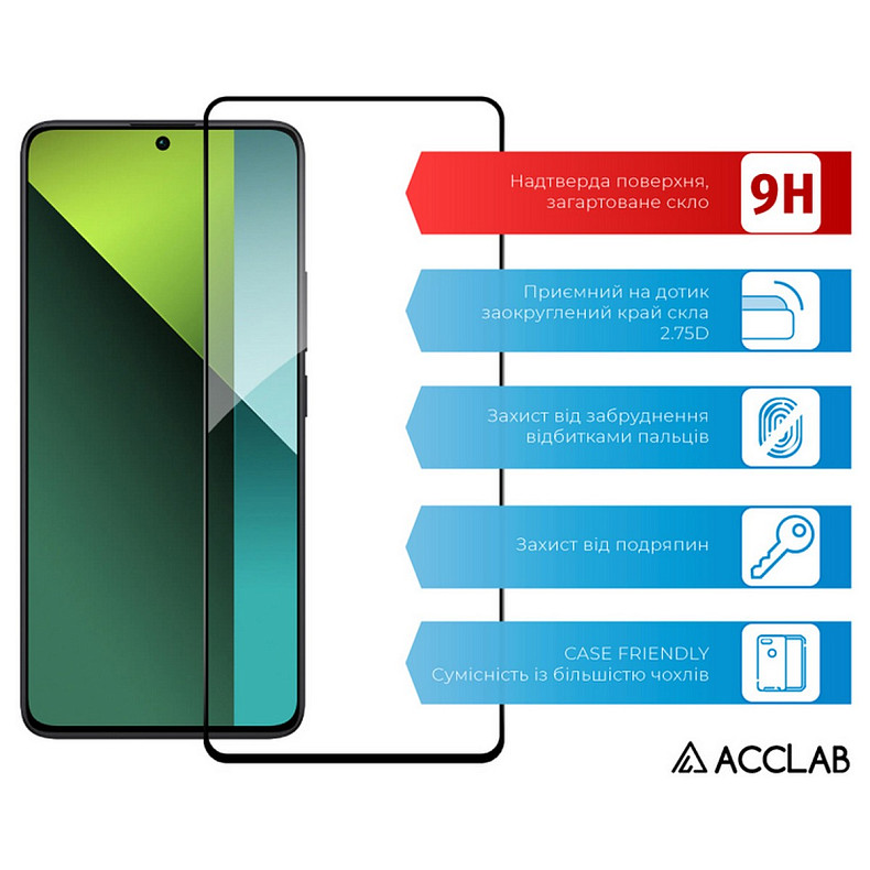 Захисне скло ACCLAB Full Glue для Xiaomi Redmi Note 13 5G Black (1283126583773)