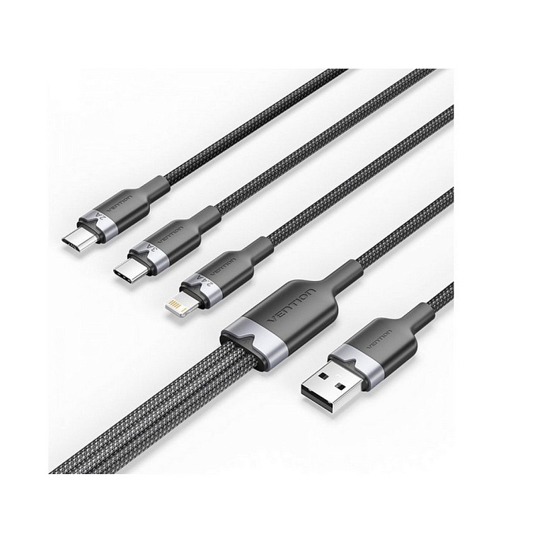 Кабель Vention USB - USB Type-С/microUSB/Lightning (M/M), 60W, 3А, 1.5 м, Black (CTPBG)