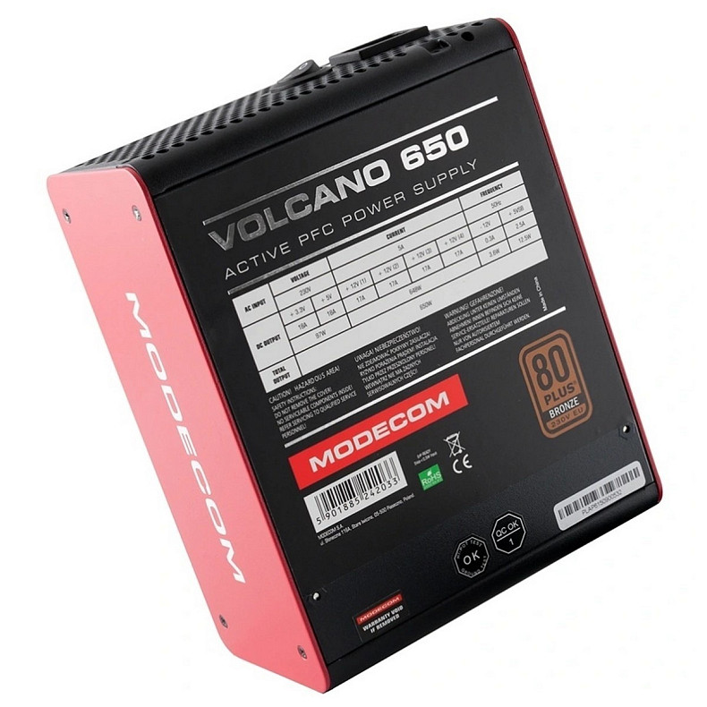 Блок питания 650W Modecom VOLCANO 650 BRONZE, 120mm, MODULAR, 80+ Bronze Box