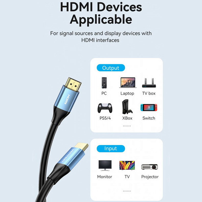 Кабель HDMI M - M,10.0 м, V2.0, 4K 60Гц, Aluminum Alloy Blue Vention