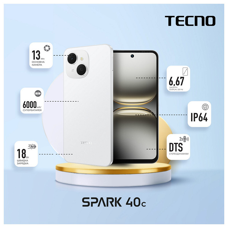 Смартфон TECNO Spark 40C (KM4k) 4/128GB Veil White