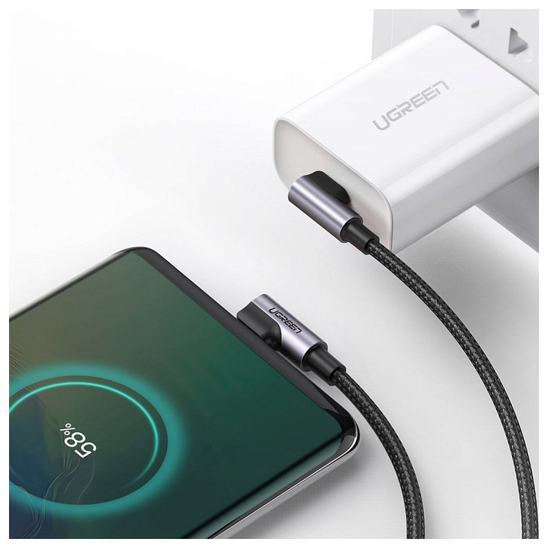 Кабель USB 2.0 Type-C M-M, 1 м, (20V/3A), (60W) Черный, Aluminum Case with Braided US323 UGREEN