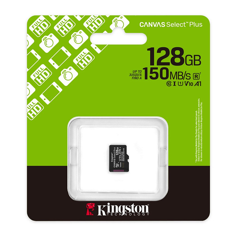 Карта памяти Kingston microSD 128GB C10 UHS-I A1 V10 R150MB/s (SDCS3/128GBSP)