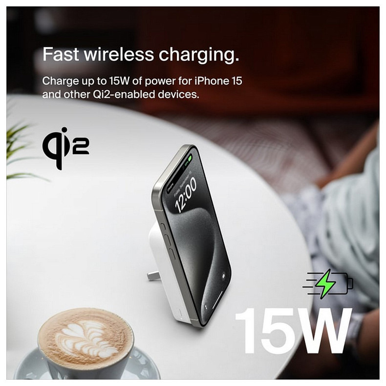 Аккумулятор портативный литий-ионный Power Bank Belkin 8000мА·ч, 15Вт, MagSafe Qi2, белый