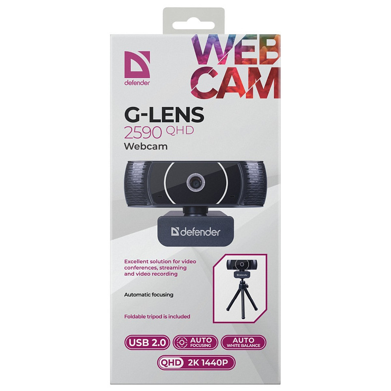 Веб-камера Defender G-lens 2590 QHD 2K 1440p, 3.7МП чорна