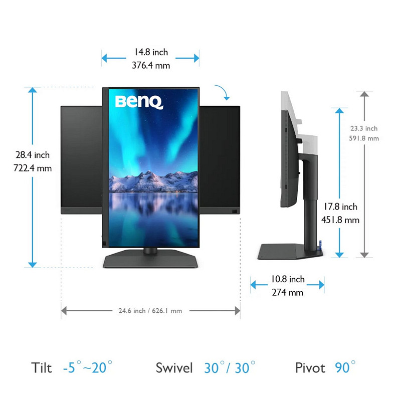 TFT 27" BenQ SW272U, 4K IPS, 2хHDMI, DP, USB-C, HAS, USB-hub, MCR, Pivot, сірий