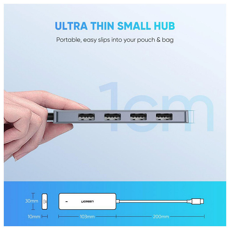 Хаб USB 3.1 Ugreen CM219 Type-C -> 4xUSB 3.0 Grey