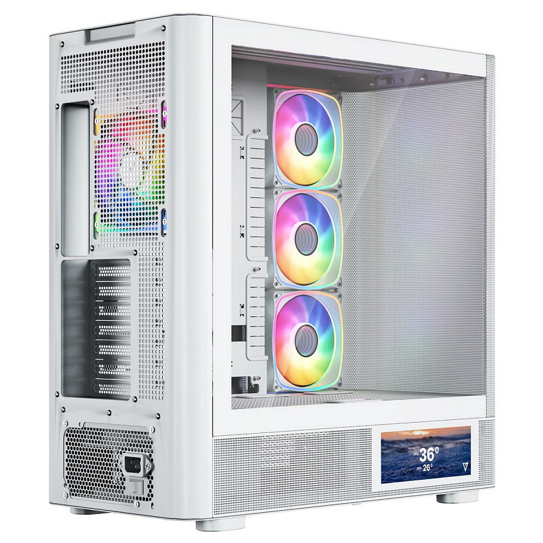 Корпус Modecom VOLCANO AQ400 ARGB MIDI SIDE LCD 6,2”, 4x120mm fans WHITE без БЖ ATX