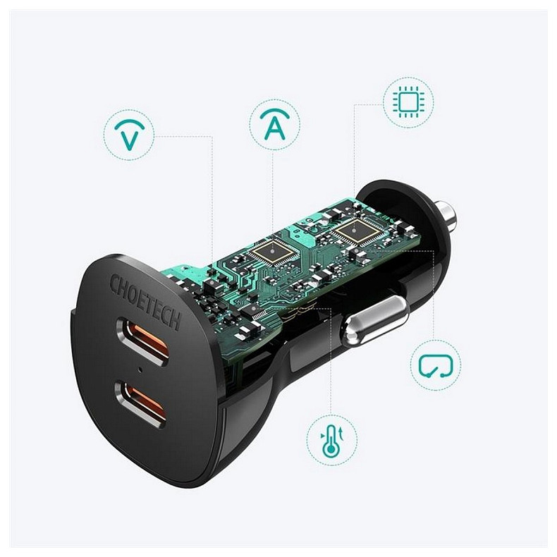 Автомобильное зарядное устройство Choetech TC0008 40W QC3.0 (2USBx3A) (TC0008-V2)