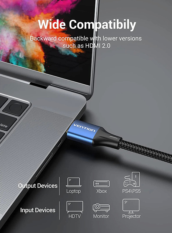 Кабель Vention HDMI M - M, 1.5 м, V2.1, 8K 60Гц обплетення, Blue Aluminum Alloy Type