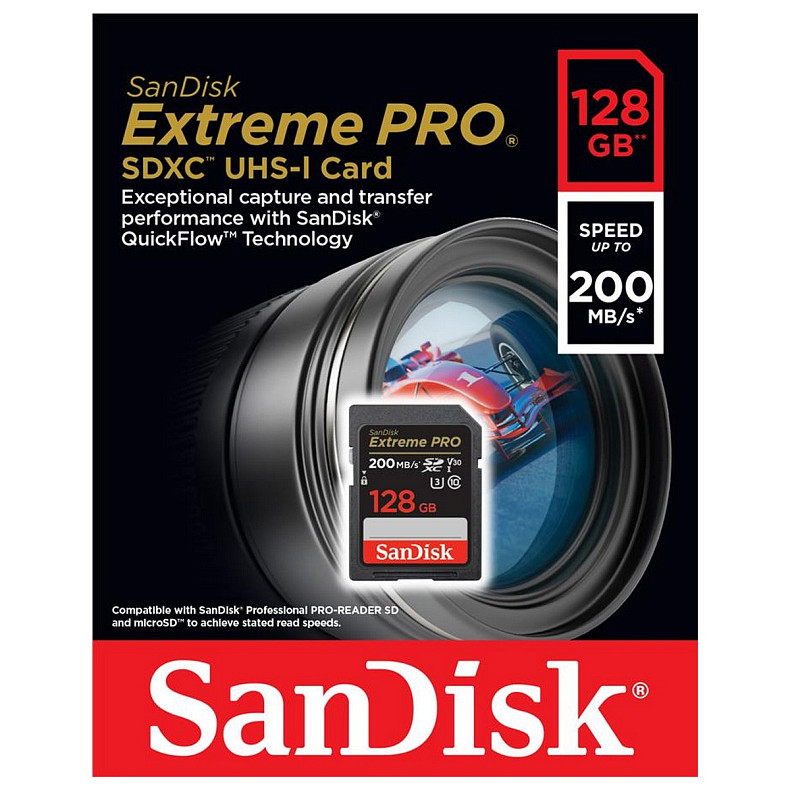 Карта памяти SanDisk 128 GB SDXC UHS-I U3 V30 Extreme PRO (SDSDXXD-128G-GN4IN)