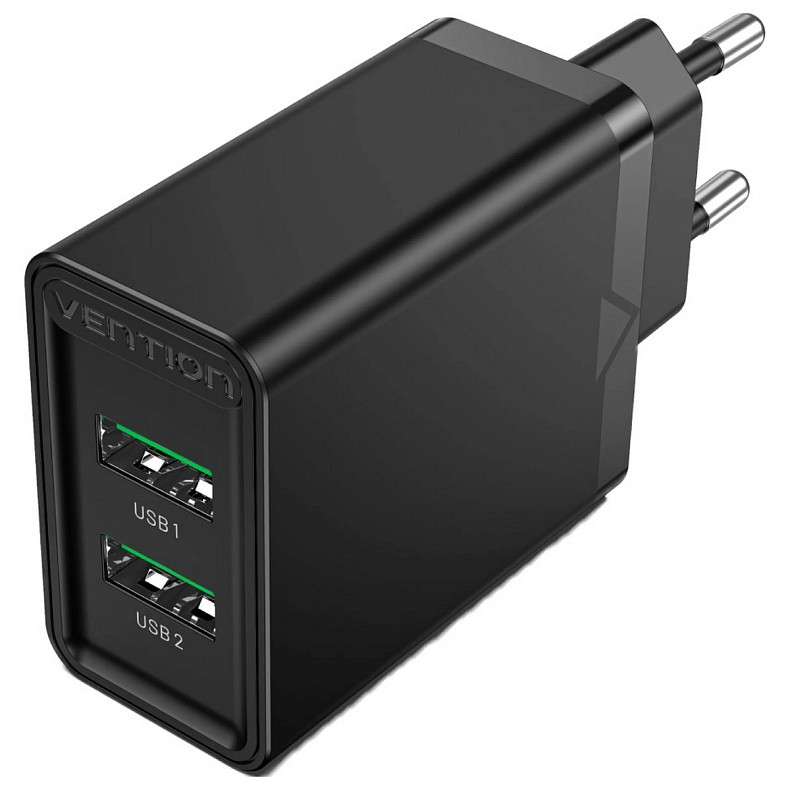 Зарядний пристрій Vention 2xUSB 36W (2xUSB-A) QC3.0 black