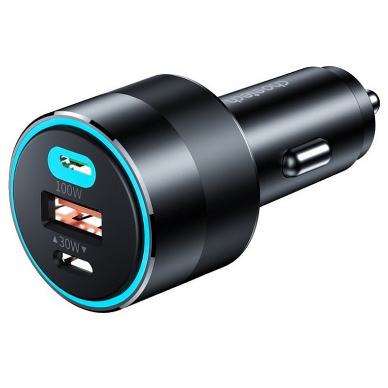 Автозарядка 3xUSB 124W (2xUSB-C+USB-A) PD3.0 100W чорна Choetech