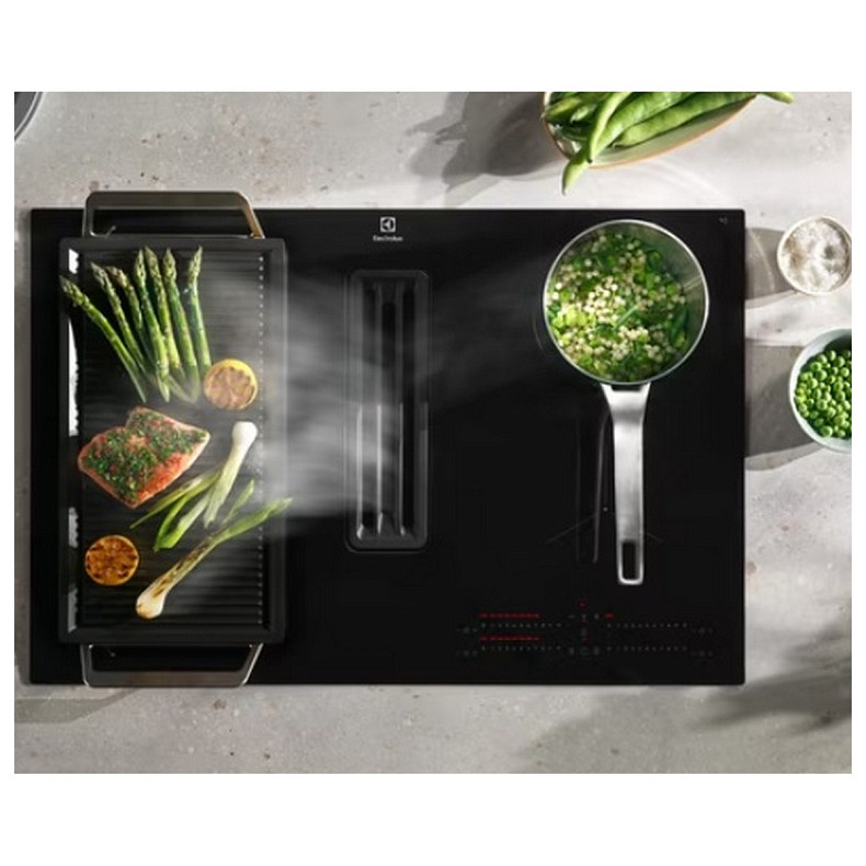 Варильна повверхня Electrolux індукційна, 80см, розширена зона, вбудована витяжка, Hob2Hood, чорний