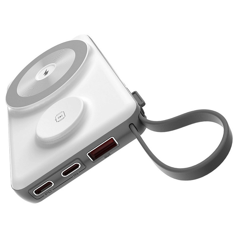 УМБ Choetech Magnetic Wireless 10000mAh 15W PD, QC3.0 USB-A+2USB-C 3in1charg, with build-incable White