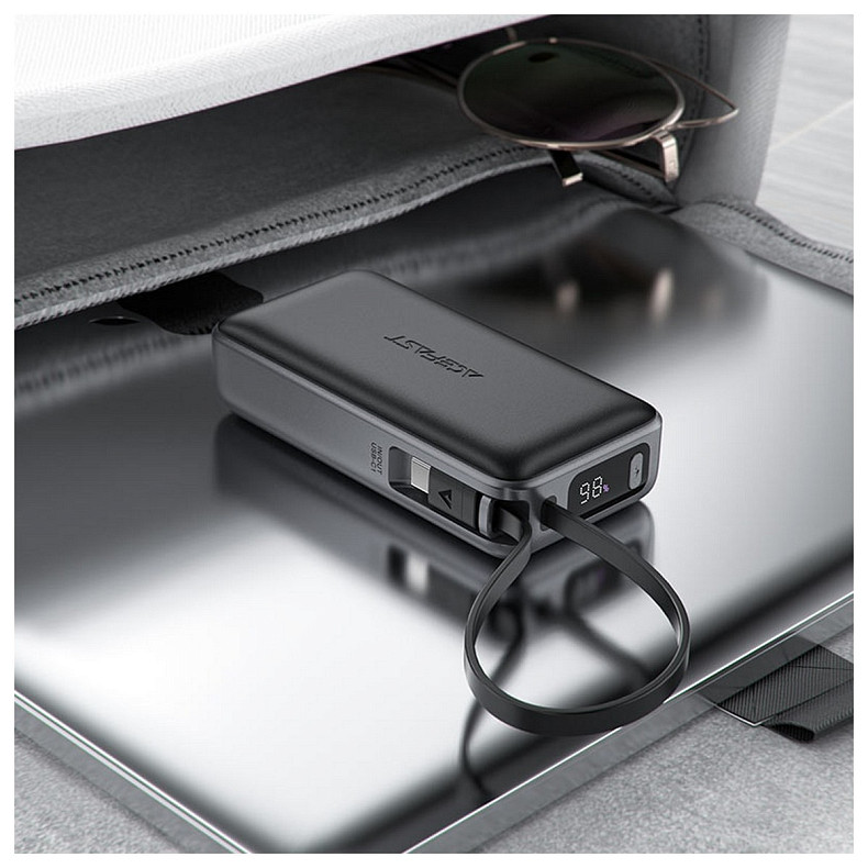 УМБ Acefast 10000mAh 30W PD USB-C witch cable, USB-A, Li-Pol, M7 Black