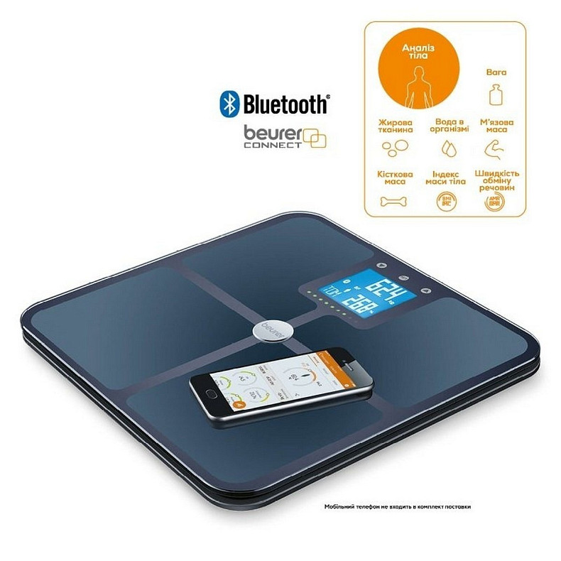 Весы Beurer напольные, 180кг, подкл. к смартфону, смысл. упр., анализ тела, 4хААА в комплекте, ст.