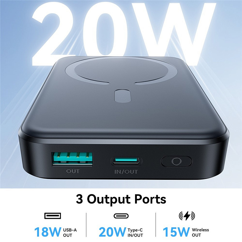 УМБ Joyroom Magnetic Wireless 10000mAh JR-W020 20W QC USB-C In/Out Black